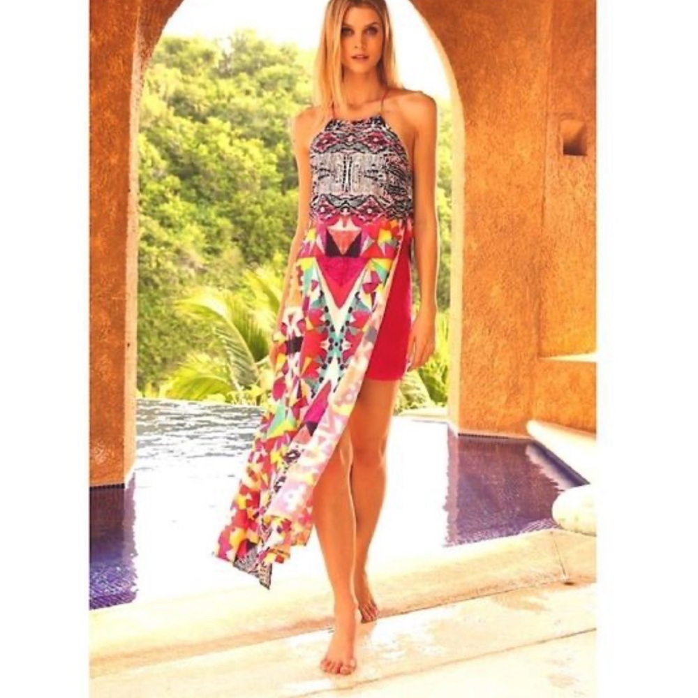 Boston Proper Multicolored Pin Wheel Geometric Rhinestones Side Slit Dress NWT
